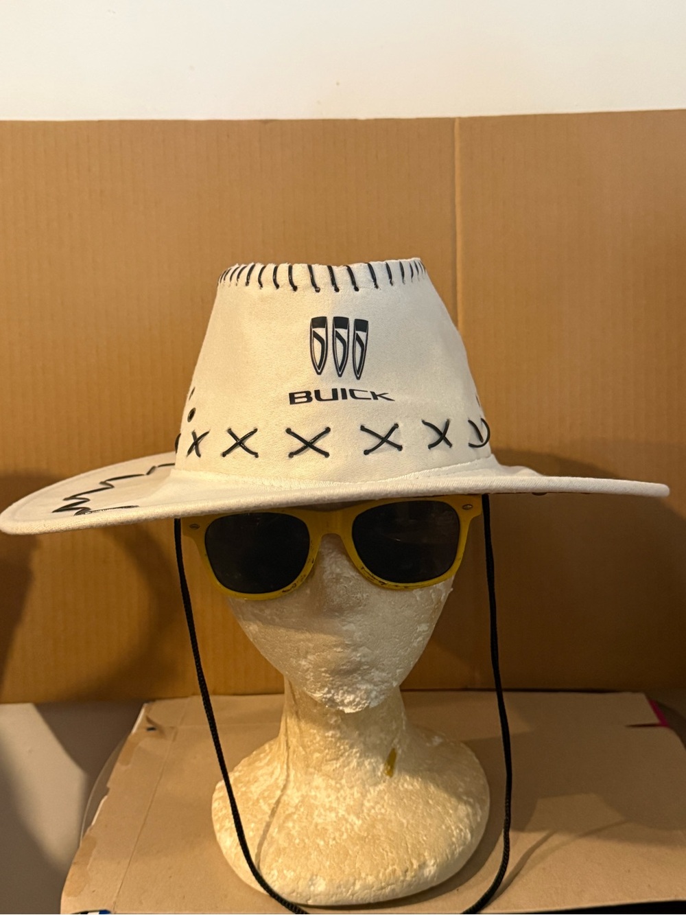 White Western Buick Sun Hat with Chin Cord